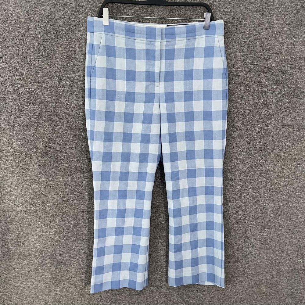 J.Crew Pants Womens 12 Blue Check Cropped Slim Twill Lined Stretch Style B0786